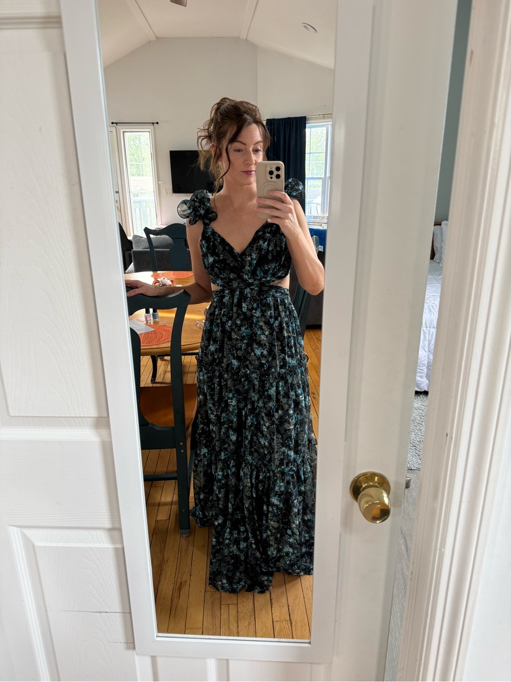 Vici Meadow Ritual Floral Cut Out Maxi Dress in Blue Floral